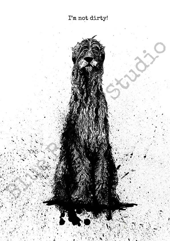595x842 I'm Not Dirty! Irish Wolfhound Print Blue Badger Studio - Irish Wolfhound Drawing