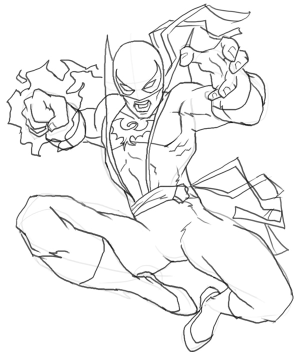 600x704 How To Draw Iron Fist - Iron Fist Drawing
