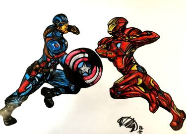 375x270 Captain America Vs Iron Man Drawing - Iron Man Drawing