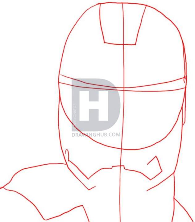 632x720 How To Draw Iron Man Mask, Step - Iron Man Head Drawing