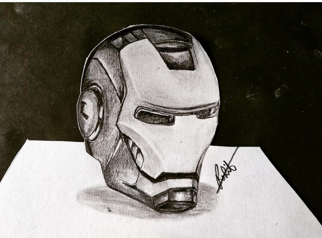 1080x799 How To Draw Ironman Helmet With Pencil On Paper - Iron Man Helmet...
