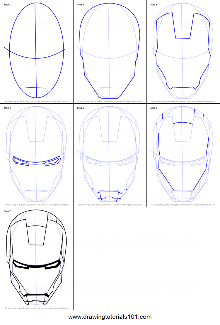 751x1107 How To Draw Iron Man's Helmet Printable Step - Iron Man Mask Drawing