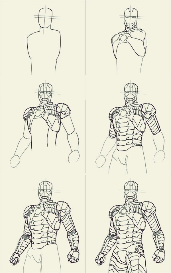 600x958 How To Draw Iron Man Step - Iron Man Suit Drawing