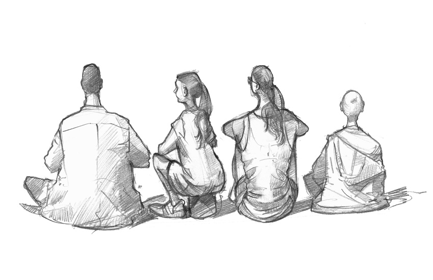 850x550 Drawing Of People In Port Isaac - Isaac Drawing