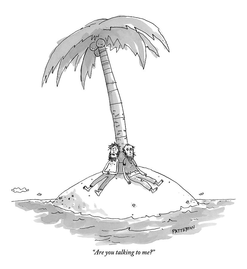 827x900 two men are stranded on a desert island one asks drawing - Island Drawing