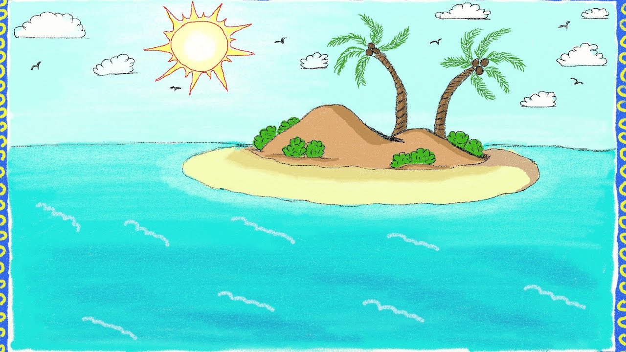 Остров мечтателей. Остров рисунок. Остров картинка для детей. Море мультяшное. Островок рисунок.