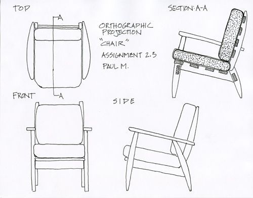 500x392 Orthographic Projection Examples - Isometric Drawing Of A Chair