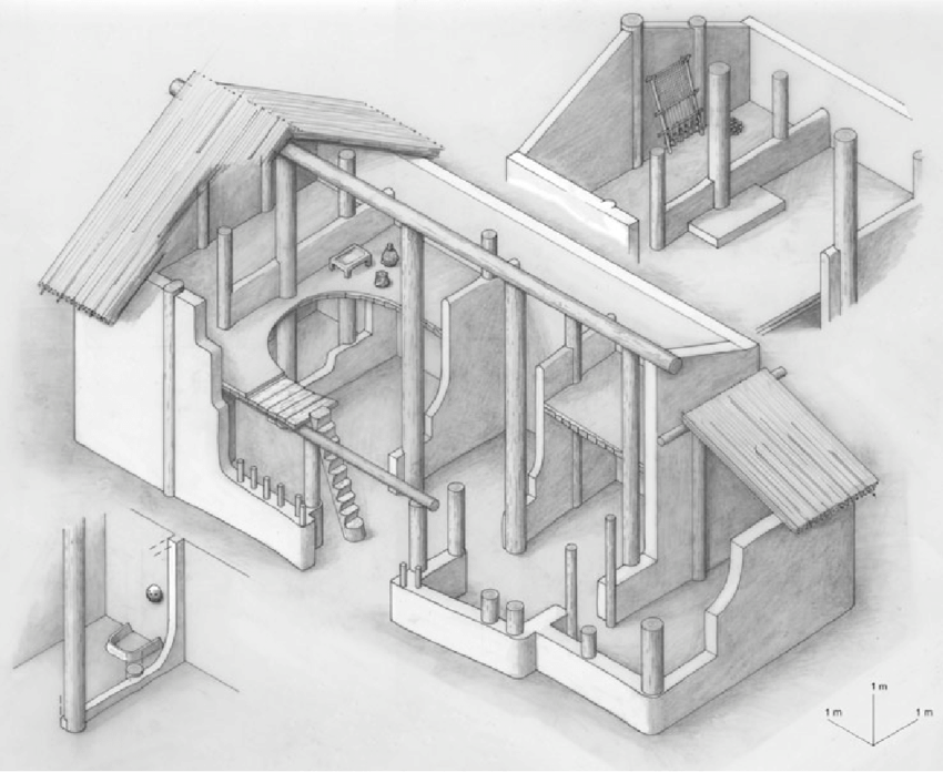 850x696 trench i isometric reconstruction of house drawing p kunz - Isometric House Drawing