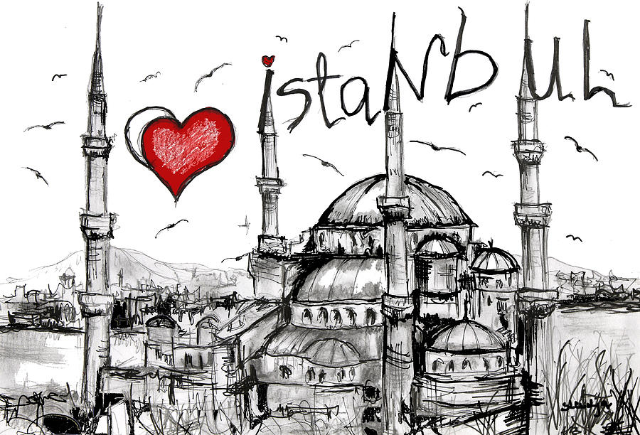 900x612 i love istanbul digital art - Istanbul Drawing