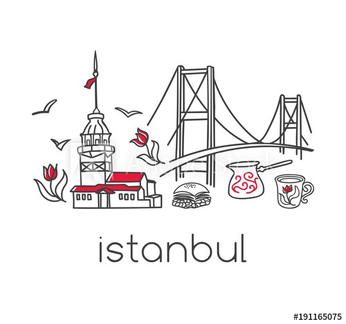 500x467 istanbul hand drawn doodle turkish symbols bridge, coffe cup - Istanbul Drawing