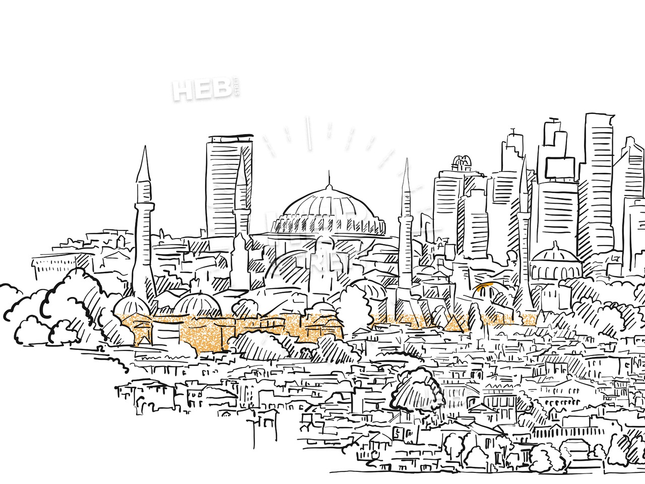 1280x960 modern and old istanbul panorama drawing hebstreits sketches - Istanbul Drawing