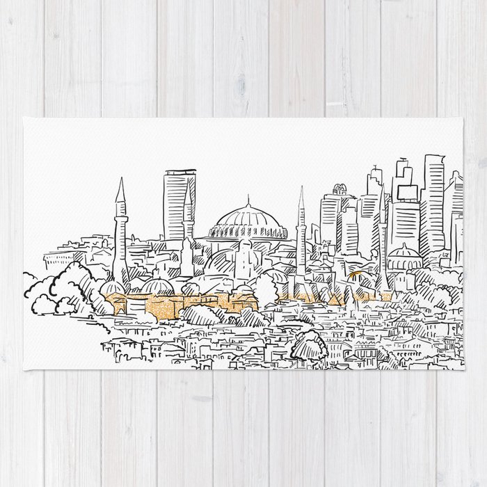 700x700 modern and old istanbul panorama drawing rug - Istanbul Drawing