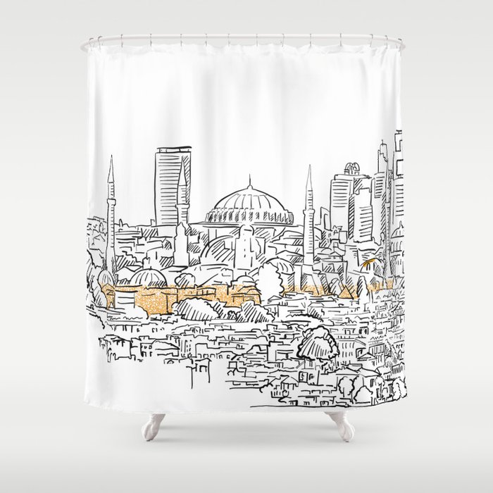 700x700 modern and old istanbul panorama drawing shower curtain - Istanbul Drawing