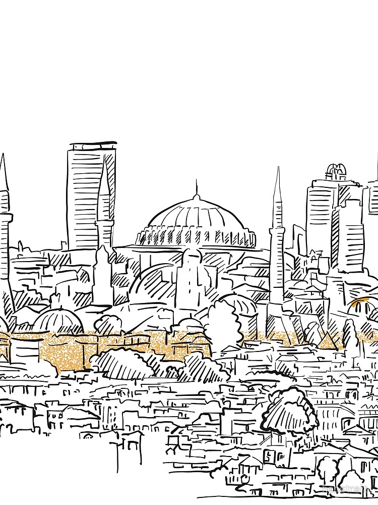 750x1000 modern and old istanbul panorama drawing t shirt - Istanbul Drawing