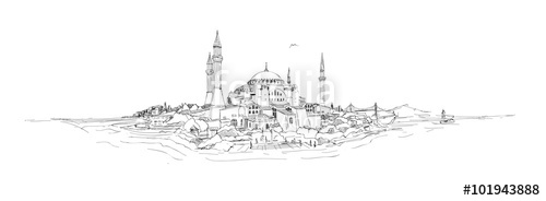 500x184 drawing istanbul silhouette hagia sophia stock image and royalty - Istanbul Drawing