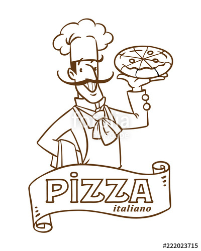 400x500 funny italian chef with pizza emblem design stock image - Italian Chef Drawing