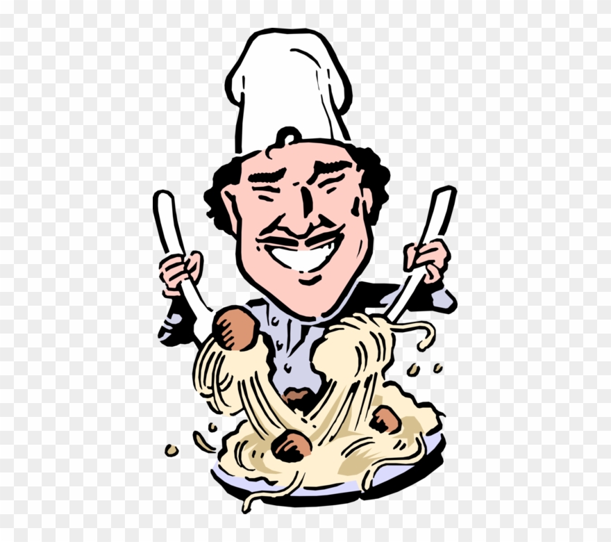 880x780 vector illustration of italian chef tosses pasta spaghetti - Italian Chef Drawing