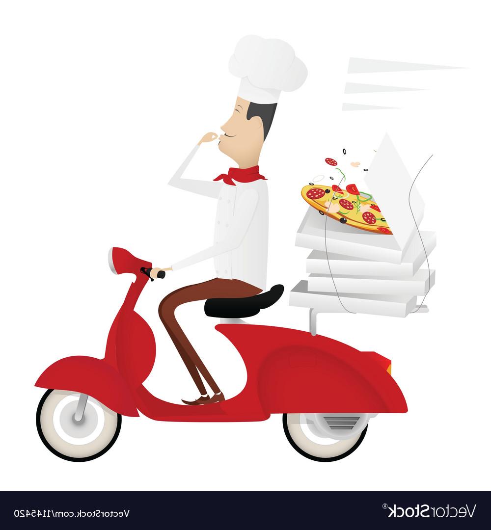1000x1080 best free funny italian chef delivering pizza on red moped vector - Italian Chef Drawing