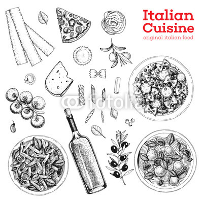 400x400 italian cuisine sketch a set of italian dishes with pasta - Italian Food Drawing