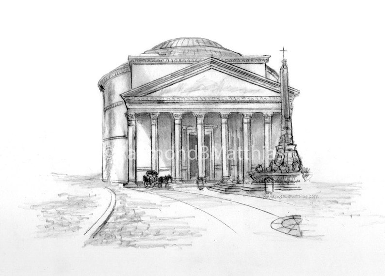 794x570 Pantheon Rome Italy Pen And Ink Pencil Drawing Illustration Etsy - Italy Drawing