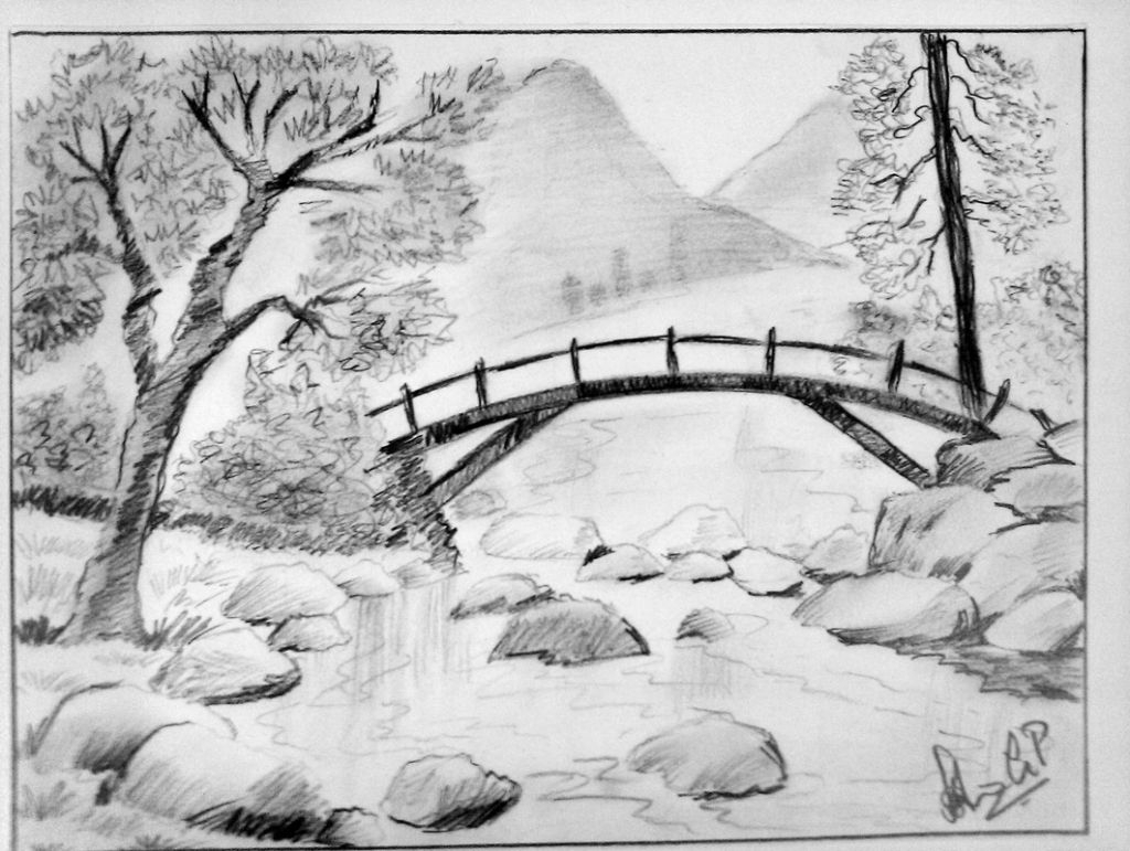 1024x771 Easy Landscape Pencil Drawing Italy And Image Result For Landscape - Italy Drawing