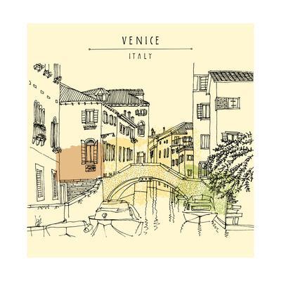 400x400 Hand Drawing Of Venice, Italy, With A Bridge And Boats Vintage - Italy Drawing