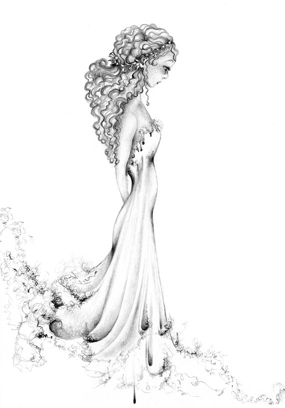 570x815 drawing of a girl beautiful girl drawing pretty girl print etsy - Item Drawing