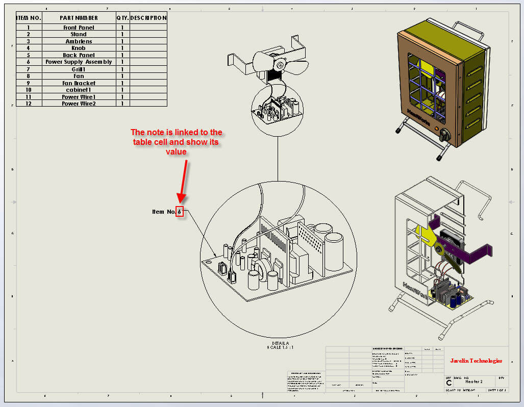 1027x798 linking a note to a tableom cell in solidworks - Item Drawing