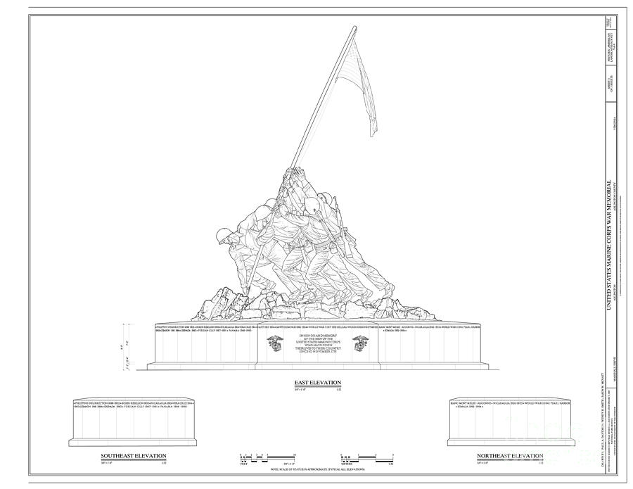 900x695 iwo jima memorial drawing - Iwo Jima Drawing