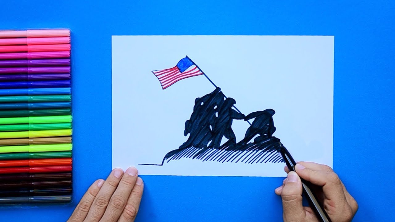 1280x720 how to draw raising of flag - Iwo Jima Drawing
