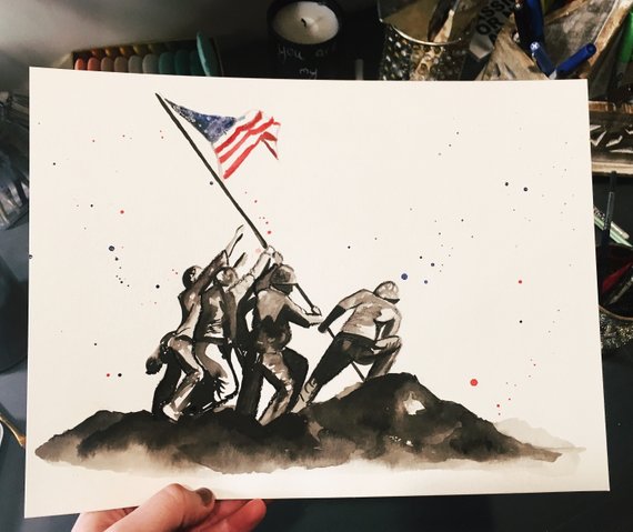 570x479 Raising Of Flag On Iwo Jima Inspired Print Etsy - Iwo Jima Flag Raising Drawing