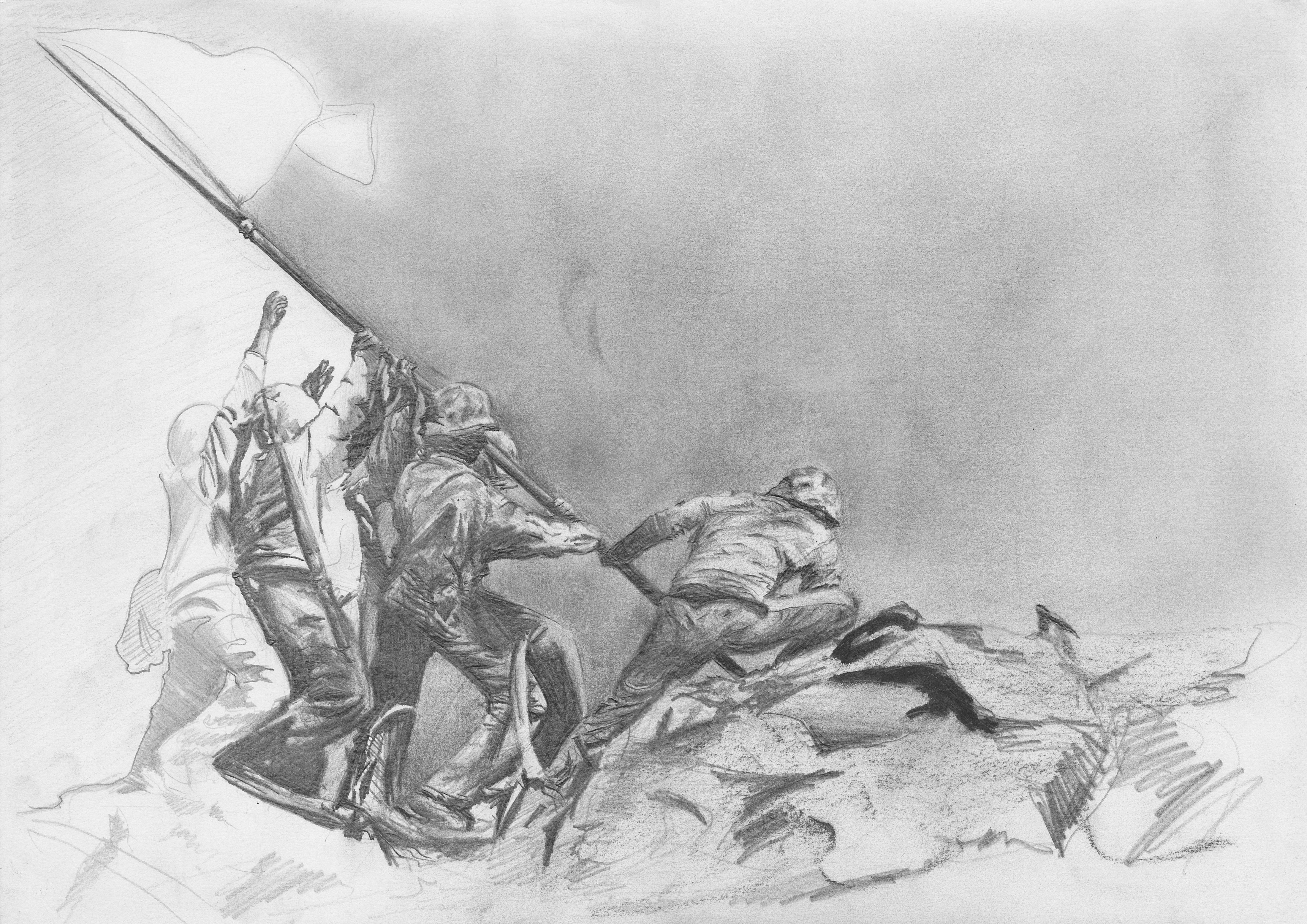 7016x4961 Raising The Flag On Iwo Jima - Iwo Jima Flag Raising Drawing