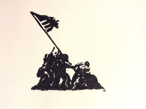 570x426 Raising The Flag On Iwo Jima Hand Drawn In Marker! Amazing - Iwo Jima Flag Raising Drawing