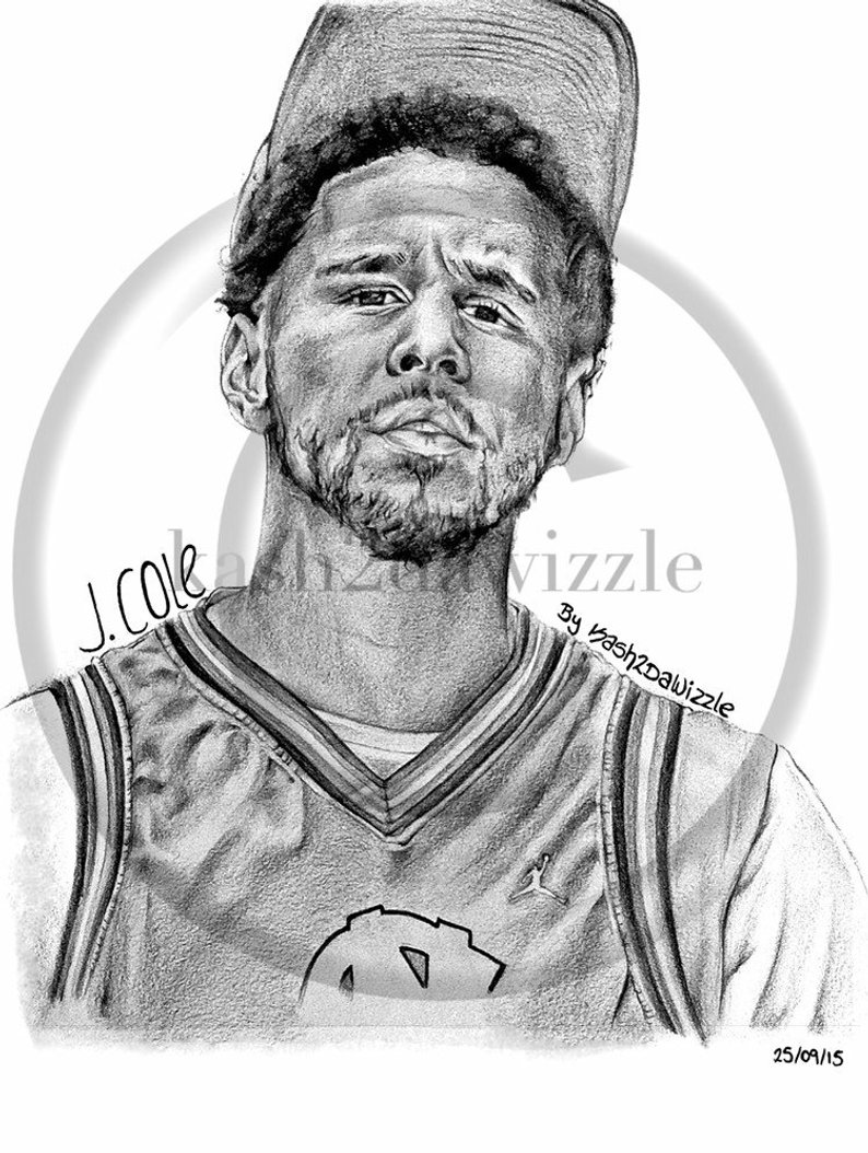 794x1054 J Cole Drawing Rapper Hiphop Blackart Etsy - J Cole Drawing