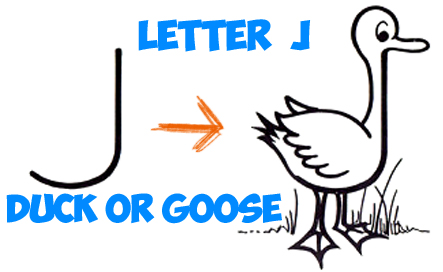 443x272 How To Draw Cartoon Goose Or Duck From Letter J Shape - J Drawing