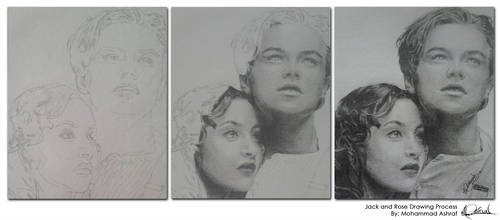 500x220 Jack And Rose From Titanic Portrait Drawing - Jack And Rose Drawing