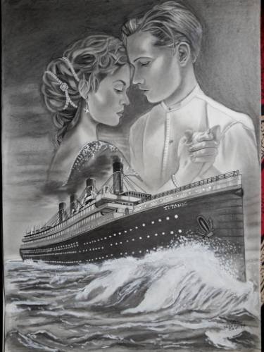375x500 The Titanic And Jack And Rose Drawing Drawing - Jack And Rose Drawing