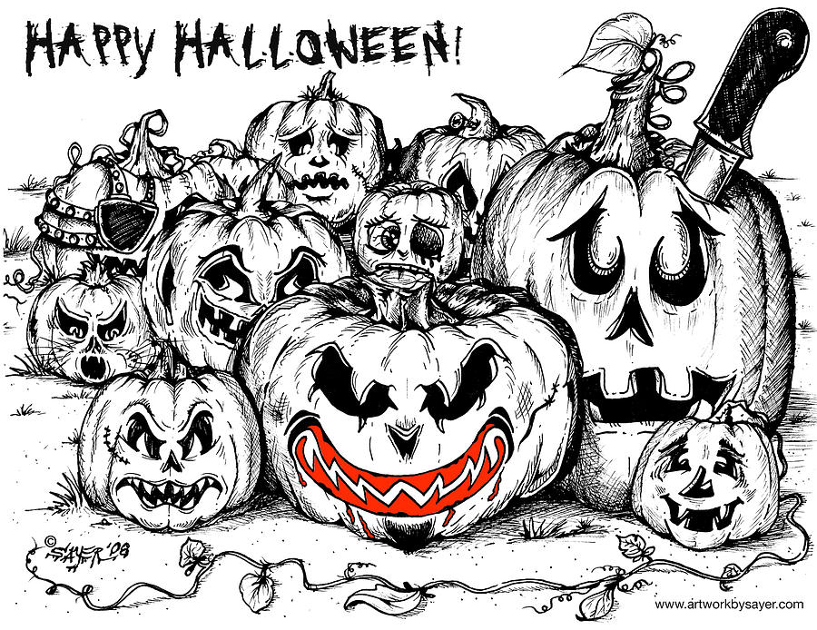 900x694 The Jack O' Lantern Gang Drawing - Jack O Lantern Drawing