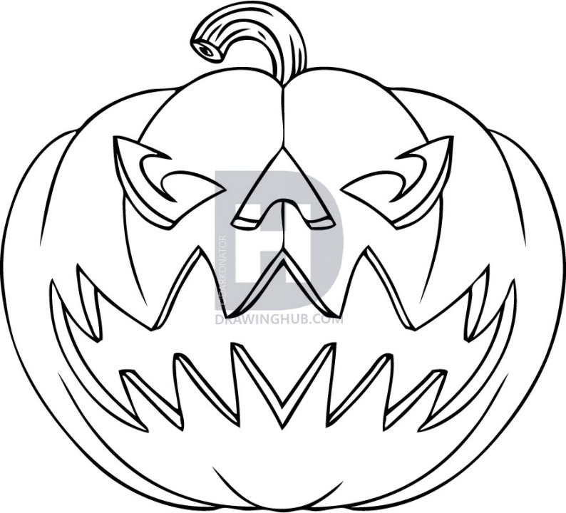 794x720 How To Draw A Jack O Lantern, Step - Jack O Lantern Drawing