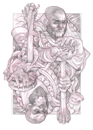 300x421 Wylie Beckert Playing Card Illustration + Fine Art - Jack Of Spades Drawing