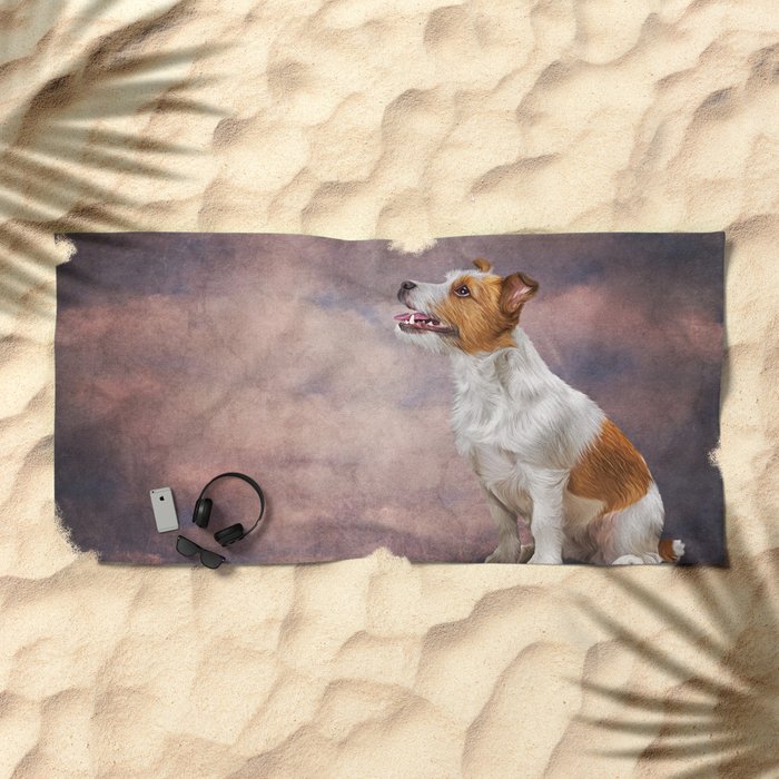 700x700 Jack Russell Terrier Drawing, Illustration Funny Dog Beach Towel - Jack Russell Terrier Drawing