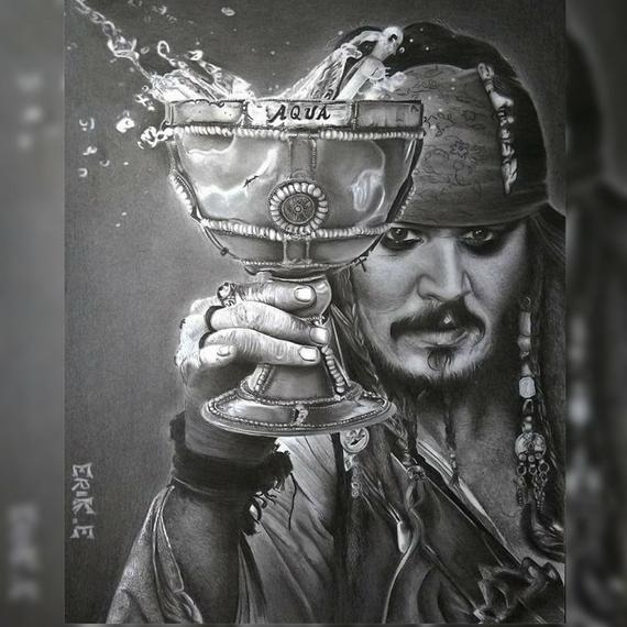 570x570 Realistic Drawing Captain Jack Sparrow Etsy - Jack Sparrow Drawing