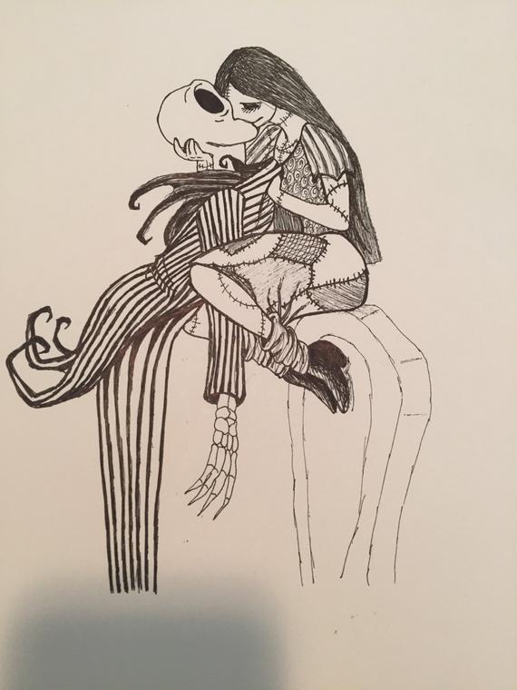 570x760 Jack Skellington And Sally Ink Drawing Etsy - Jack The Skeleton Drawing