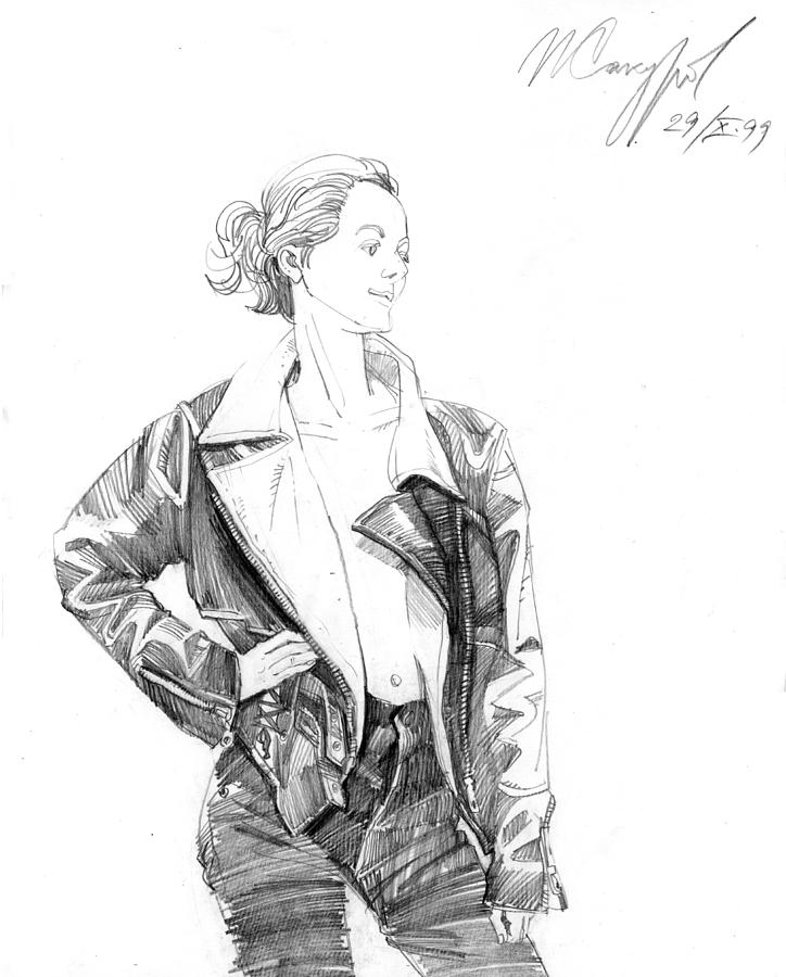 724x900 Girl In The Leather Jacket Drawing - Jacket Drawing