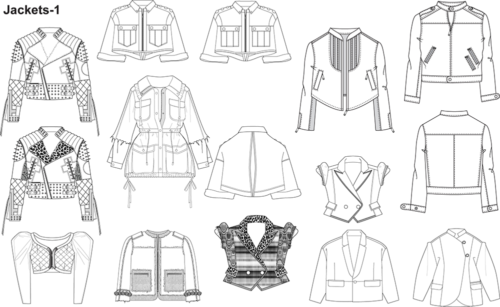 1000x615 Fashion Flat Sketches For Jackets - Jacket Flat Drawing