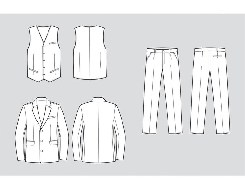 794x618 Jacket Vest Pants Vector Fashion Flat Sketch Adobe Etsy - Jacket Flat Drawing