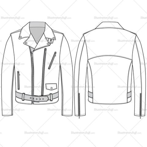 480x480 Men's Leather Jacket Fashion Flat Template Templates For Fashion - Jacket Flat Drawing