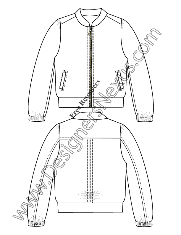 612x792 Windbreaker Jacket Fashion Flats Sketch Template - Jacket Flat Drawing