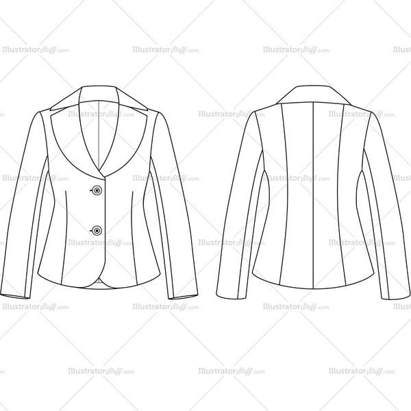 600x600 Women's Buttons Fashion Suit Jacket Fashion Flat Template - Jacket Flat Drawing