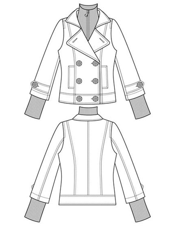600x745 Fashion Sketch Of Jacket Design - Jacket Flat Drawing